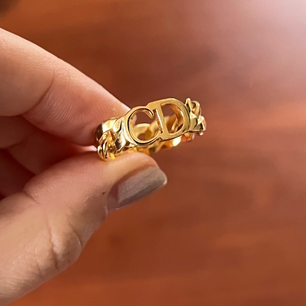 Dior Gold-Tone Link Logo Ring - Picture 8 of 8
